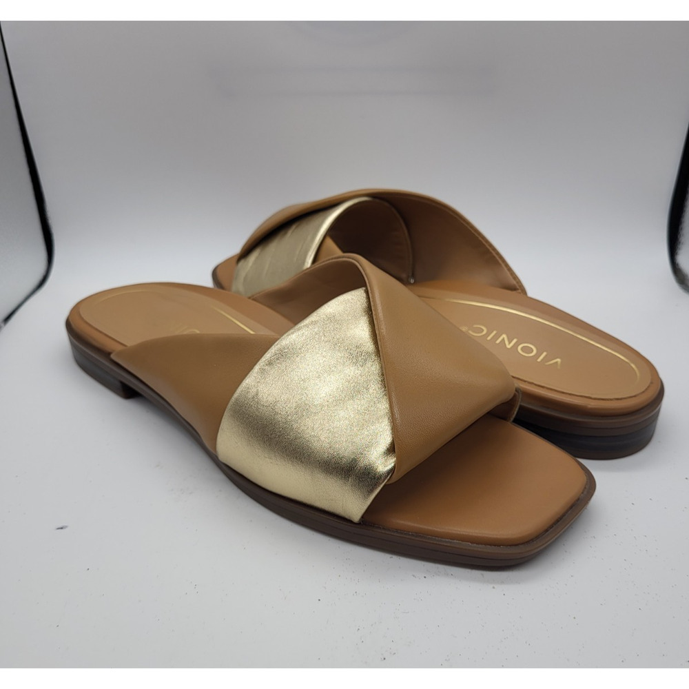 Tan & Gold Slide Sandals - Women - Picture 3 of 11